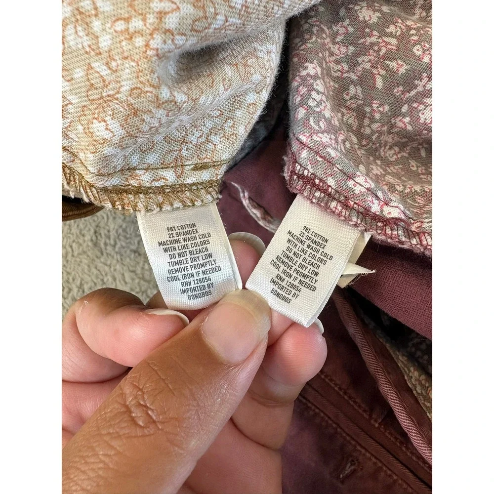 Bonobos Mens 32 (34) Washed Chino Shorts Lot 2 Pair Tan Burgundy Stretch 8